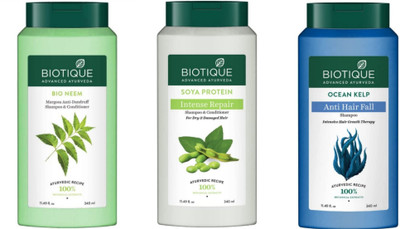 BIOTIQUE Shampoo Combo - Neem , Soya Protein & Ocean Kelp 340 ml Each(1020 ml)