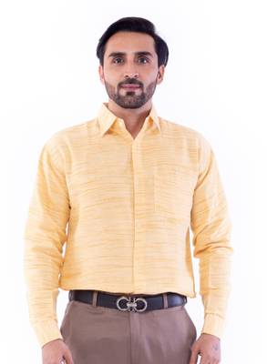 DESHBANDHU KHADI Men Woven Design Casual Yellow Shirt