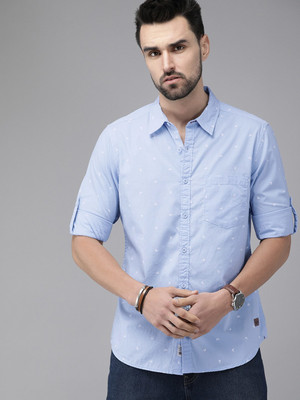 Roadster Men Printed Casual Blue Shirt