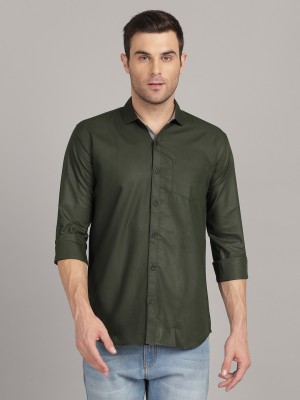 TOMWOOD Men Solid Casual Dark Green Shirt