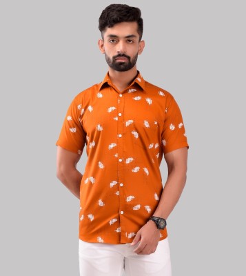 Unistreet Men Printed Casual Orange Shirt