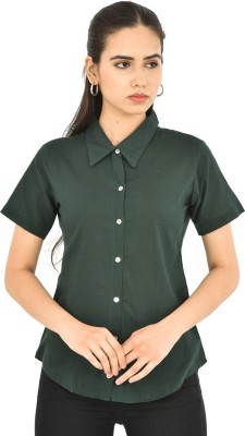 QuaClo Women Solid Casual Dark Green Shirt