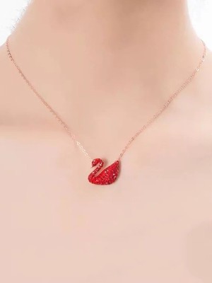 Vembley Charming Rose Gold Plated Red Swan Pendant Necklace for Women and Girls Gold-plated Plated Alloy Necklace