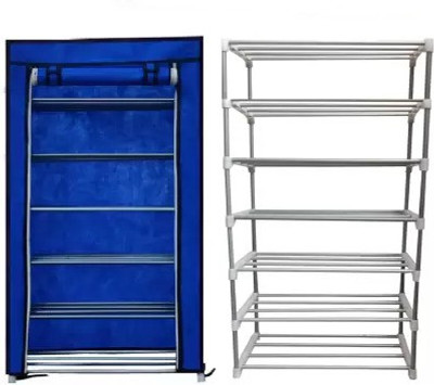 KOnline Metal 6 Tier Rack Shoe/Clothes/book stand Rack with cover -Blue Metal Collapsible Shoe Stand(Blue, 6 Shelves, DIY(Do-It-Yourself))