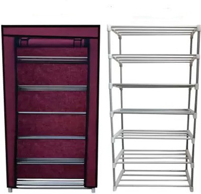 SANAMSTORE Metal Collapsible Shoe stand Metal Collapsible Shoe Stand(Maroon, 6 Shelves, DIY(Do-It-Yourself))