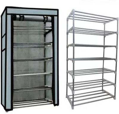 SANAMSTORE 6 Layer Metal Pipe with Non-Woven Fabric Cover Shoe/Toy/Books Rack-Grey Metal Collapsible Shoe Stand(Grey, 6 Shelves, DIY(Do-It-Yourself))