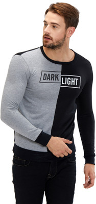 MANIAC Printed Round Neck Casual Men Black, Grey Sweater