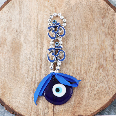 Squareknot OM Evil Eye Protection Good Luck Prosperity Door Wall Hanging Home Décor Decorative Showpiece  -  9 cm(Crystal, Blue)