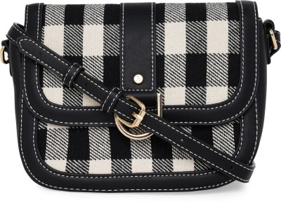 ACCESSORIZE LONDON Multicolor Sling Bag Women's Faux Leather & Cotton Black & White Buckle Check Sling Bag