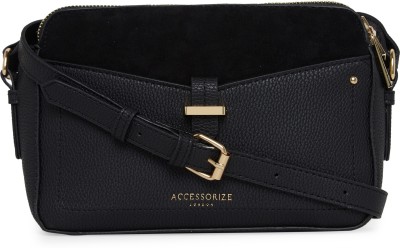 ACCESSORIZE LONDON Black Sling Bag Women's Faux Leather Black Shelby Sling Bag