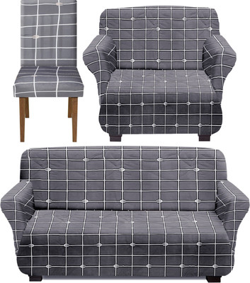 KUBER INDUSTRIES Polyester 3+1+1 Seater Sofa Checkered Cover(Pack of 3 Grey)