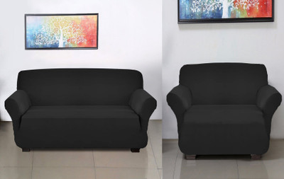 KUBER INDUSTRIES Polyester 4 Seater Sofa Plain Cover(Pack of 2 Black)