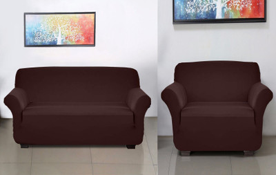 KUBER INDUSTRIES Polyester 4 Seater Sofa Plain Cover(Pack of 2 Brown)