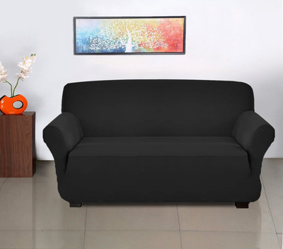 KUBER INDUSTRIES Polyester Plain 3 Seater Sofa Cover(Black Pack of 1)