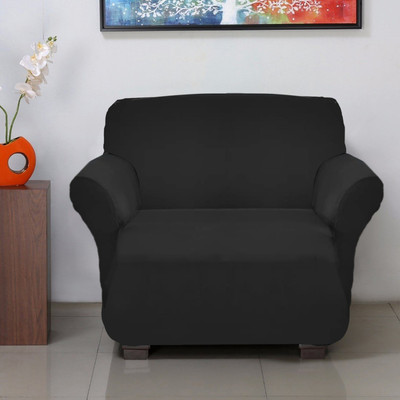 KUBER INDUSTRIES Polyester Plain 1 Seater Sofa Cover(Black Pack of 1)
