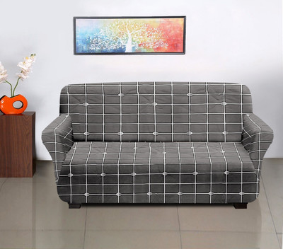 KUBER INDUSTRIES Polyester 3 Seater Sofa Checkered Cover(Pack of 1 Grey)