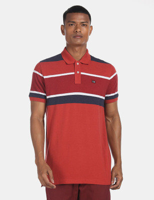 Arrow Sport Striped Men Polo Neck Red T-Shirt