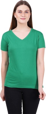 Aroos Factory Solid Women V Neck Light Green T-Shirt