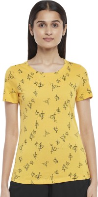 Honey By Pantaloons Printed Women Round Neck Yellow T-Shirt