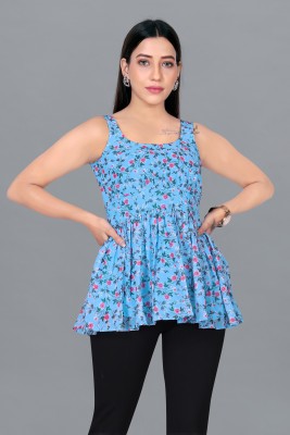 Fashion Dream Casual Printed Women Light Blue Top