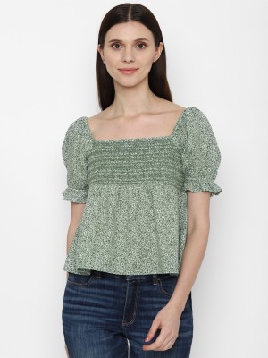 American Eagle Outfitters Casual Floral Print Women Green Top