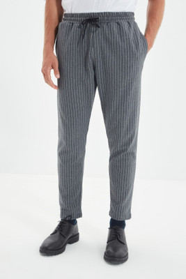 TRENDYOL MAN Striped Men Grey Track Pants
