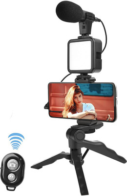 ANY KART Professional Mobile Vlogging Kit with Microphone Tripod Stand Tripod Kit, Monopod Kit(Black, Supports Up to 1500 g)