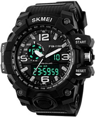 SKMEI Skmei Black Round DIal Analog-Digital Black PU Rubber Strap Sport Watch For Boys And Men Analog-Digital Watch  - For Men