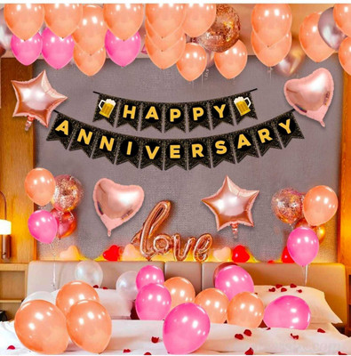 FLIPZONE Happy Anniversary Decoration Kit For Home -31 Items Rose Gold Combo Set(Set of 31)