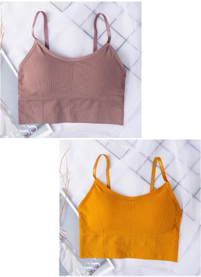 Rugleyne Women Sports Lightly Padded Bra(Yellow, Purple)