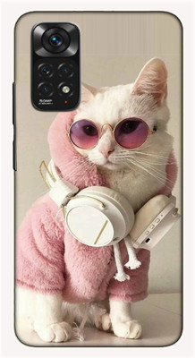 iprinto Back Cover for Mi Redmi Note 11, Mi Redmi Note 11S Cat Back Cover(White, Dual Protection, Silicon, Pack of: 1)
