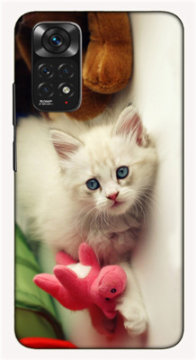 iprinto Back Cover for Mi Redmi Note 11, Mi Redmi Note 11S Cat logo Animal Back Cover(White, Dual Protection, Silicon, Pack of: 1)