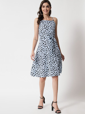 Nock Regular Women A-line Blue Knee Length Dress