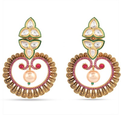 TISTABENE Designer Floral Kundan Meena Dangler Earring Metal Earring Set