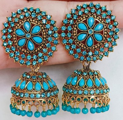 sk beauty Designer golden Jhumka earrings for women Party and for wedding Crystal, Beads Alloy Jhumki Earring