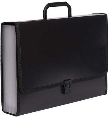 Greeshma Plastic Jumbo Foolscap Size Expanding File with Sewn Edges 26 Pockets Strong Handle Lock(Set Of 1, Black)