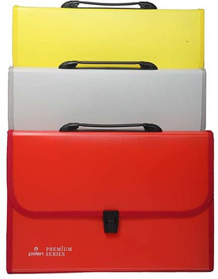 Greeshma Plastic Plastic GOLD 13 Pocket Expanding File Folder with Handle A4/FC Letter Size(Set Of 3, Red, Grey, Yellow)