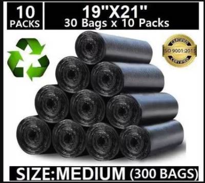 ASCREATION Biodegradable Black Garbage Bag - 19x21 ,(10X30=300 Pieces) Medium 12 L Garbage Bag