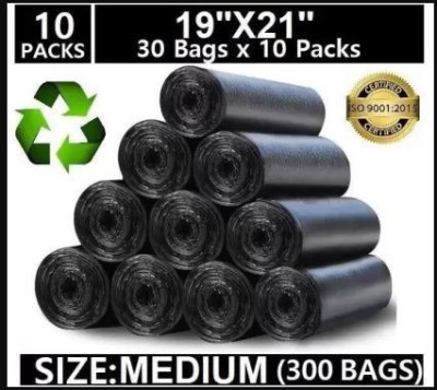 ASCREATION Biodegradable Black Garbage Bag - 19x21 ,(10X30=300 Pieces) Medium 12 L Garbage Bag Pack Of 300(300Bag )