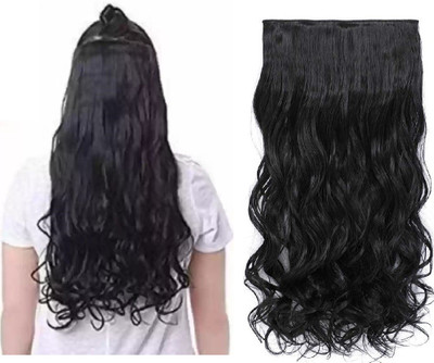 BeatStock 5 Clip Based Silky Soft Curly Wavy  Extension in Black Color Synthetic Fiber Hair Extension