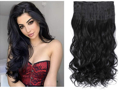 MoonEyes 5 Clip Based Silky Soft Curly Wavy  Extension in Black Color Synthetic Fiber Hair Extension