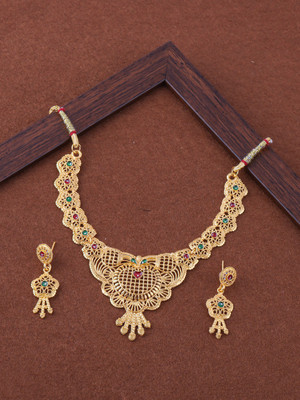 Divastri Brass Gold-plated Gold, Green, Pink Jewellery Set(Pack of 1)