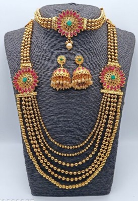 SUNDHA CREATION Copper, Alloy Gold-plated Gold, Green, Red Jewellery Set(Pack of 1)