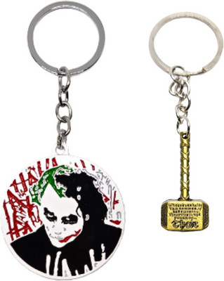 BIPS ENTERPRISES Marvel Mini Thor Mjolnir Hammer & Joker Face Combo Keychain Keyring Metal Key Chain