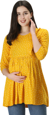 ZUVINO Women Polka Print Flared Kurta(Gold)
