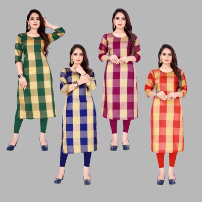 Shaibo saree Women Checkered Straight Kurta(Multicolor)