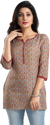 Meher Impex Casual Printed Women Beige, Red Top