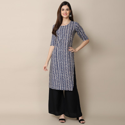 EthnicBasket Women Printed Straight Kurta(Blue)