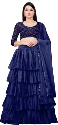 JAYMOGAL FASHION Self Design Semi Stitched Lehenga & Crop Top(Blue)