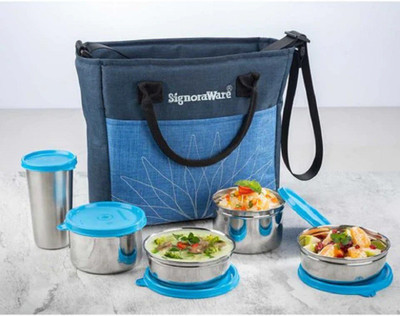 Signoraware Office Lunch Box STEEL 4 CONTAINER 4 Containers Lunch Box(500 ml)